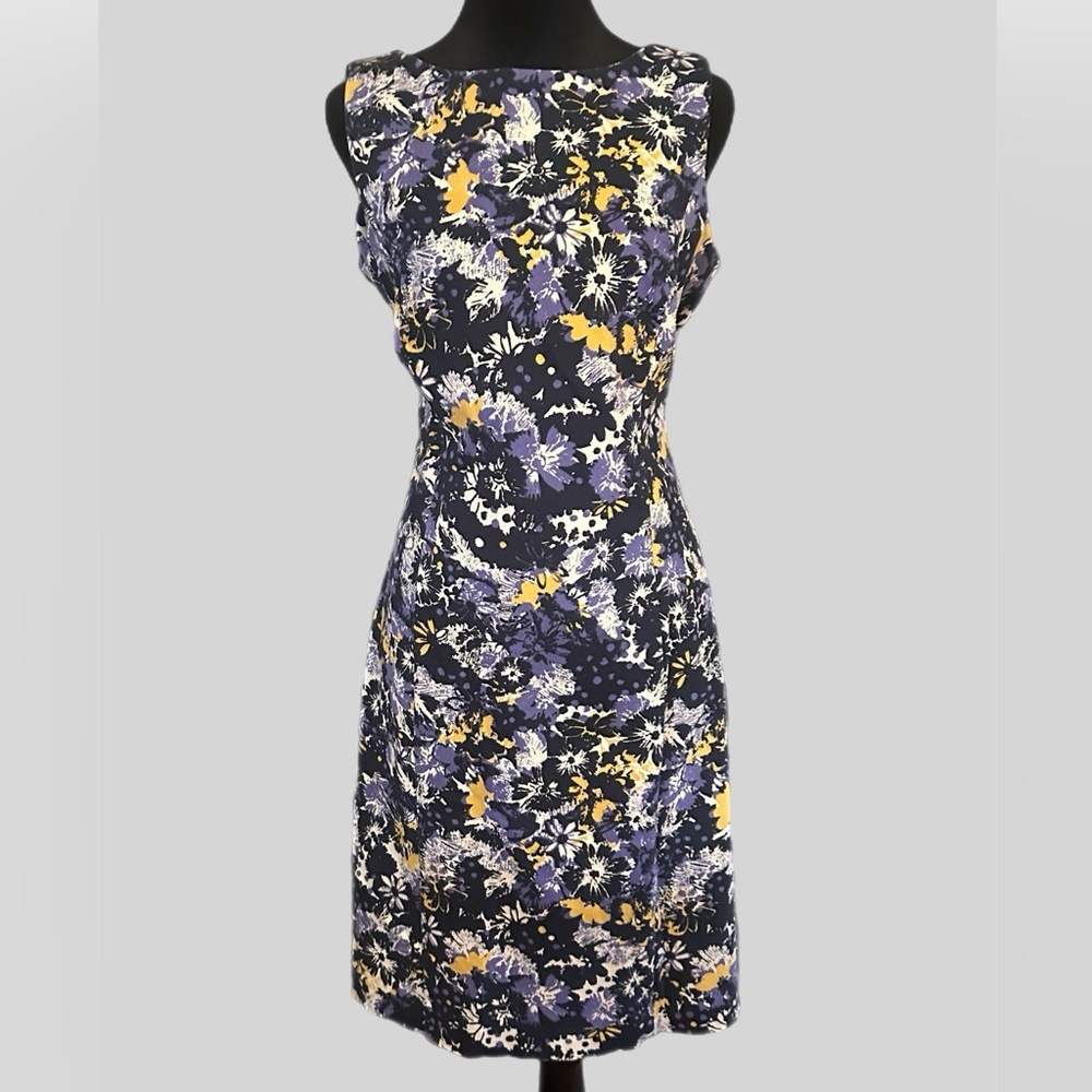 Talbots Navy Blue Floral Sleath  Dress